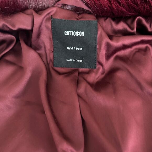 Cotton:On Women's Mimi Faux Fur Jacket Burgundy SZS/M Oversized - Picture 9 of 11